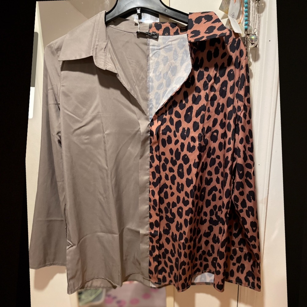 Half Leopard Button Down